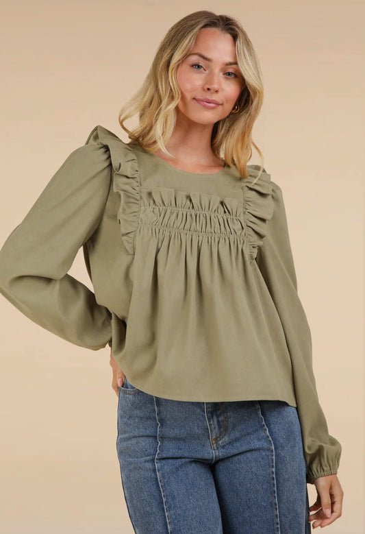 OLIVE RUFFLE TOP