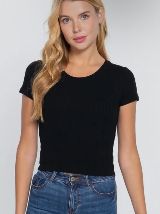 BLACK RIBBED BASIC TEE