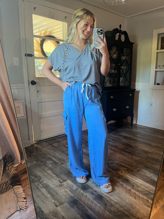 FAUX DENIM CARGE PANTS