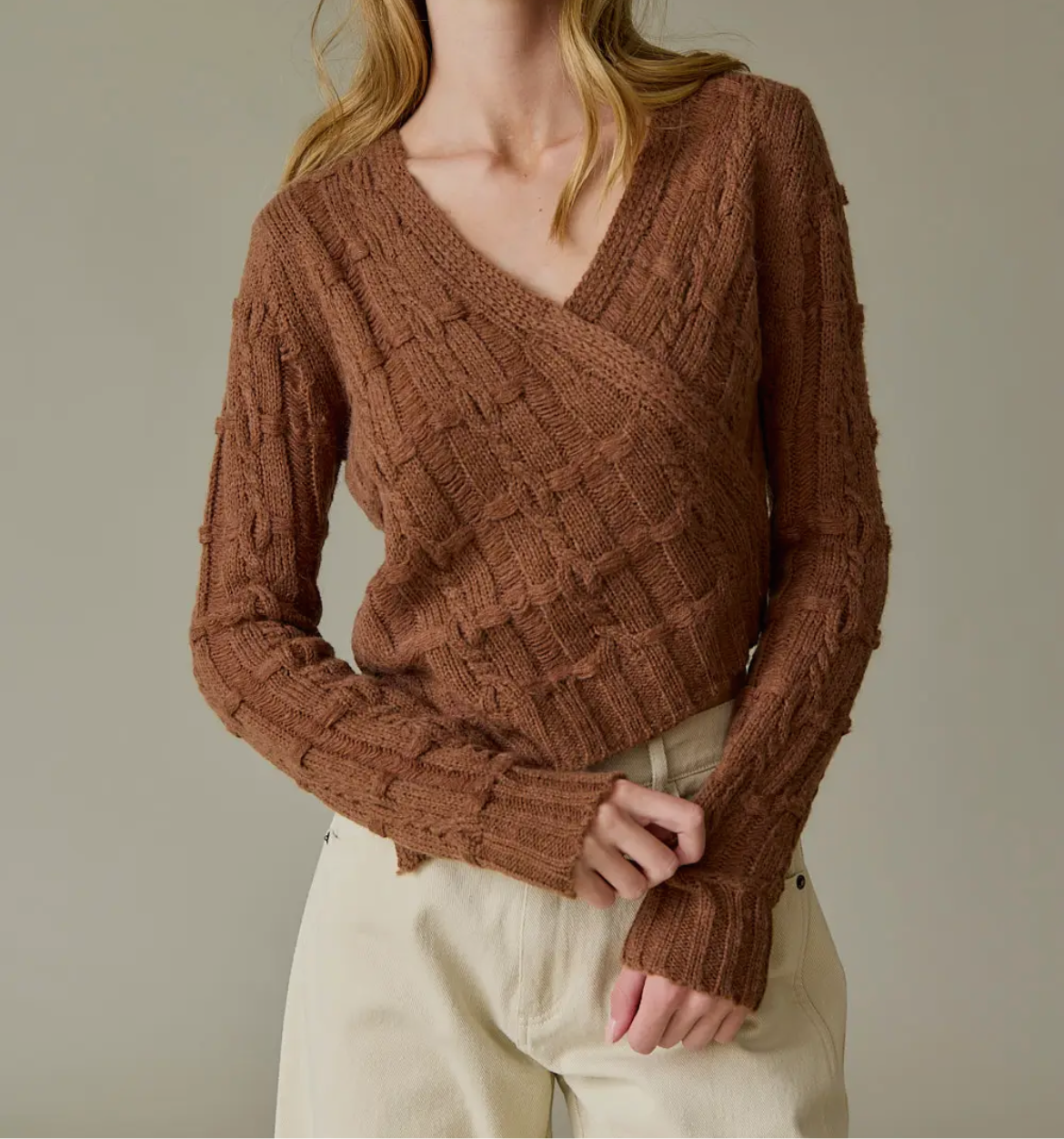 BROWN WRAP SWEATER