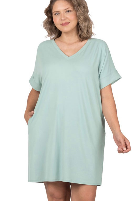 CURVY dusty green tshirt dress