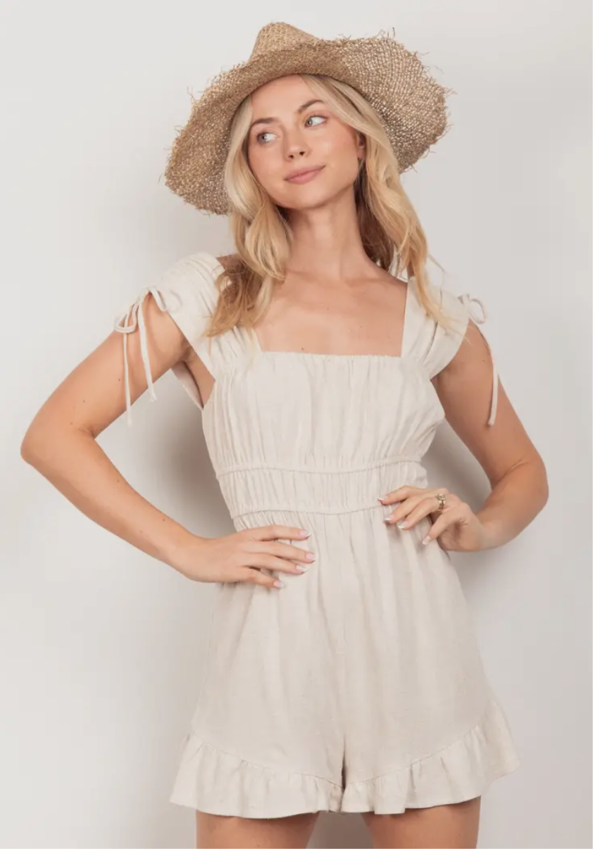 RUFFLE WOVEN ROMPER