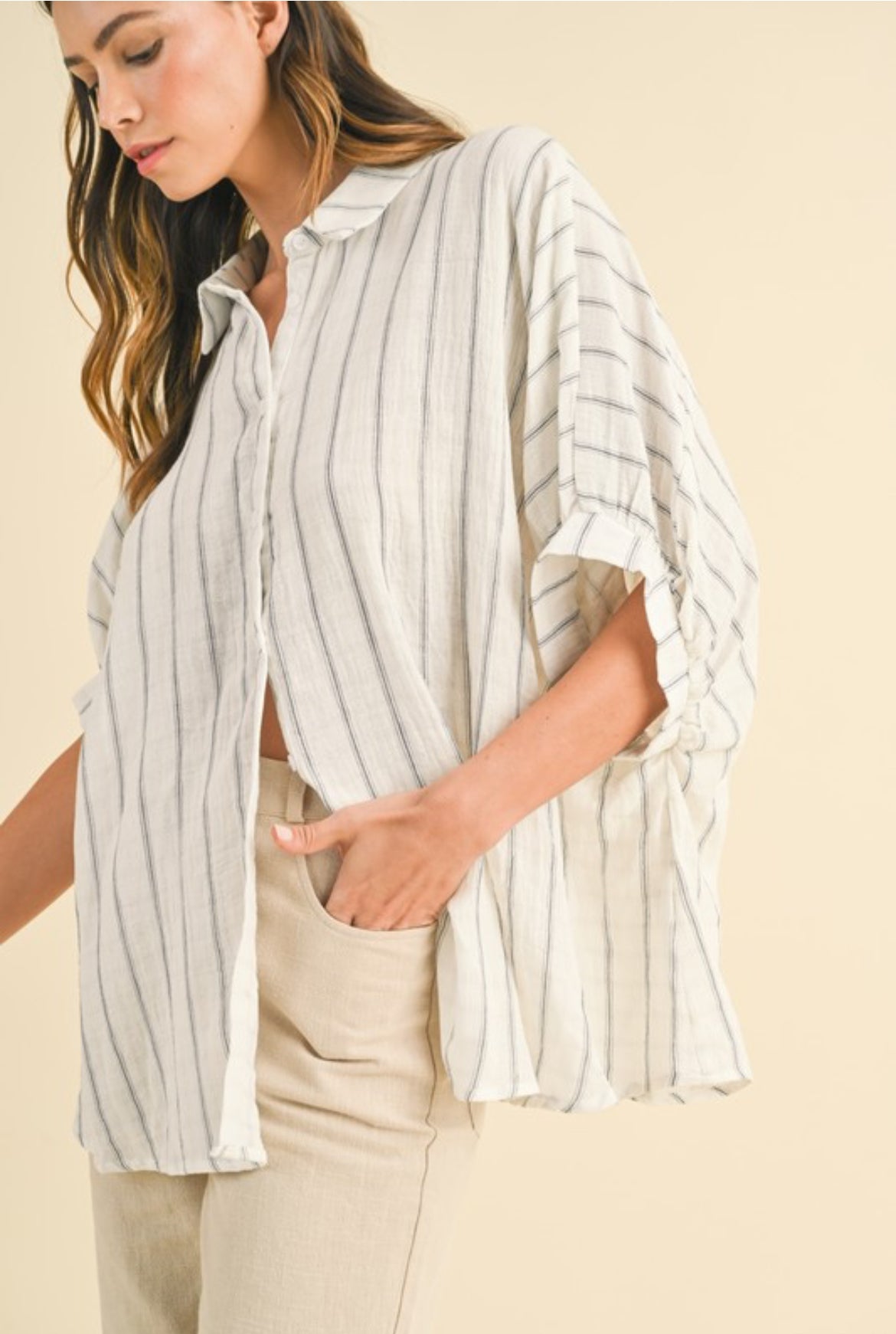 STRIPPED LINEN BUTTON UP SHIRT