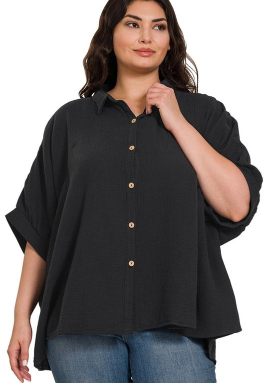 CURVY gauze button up