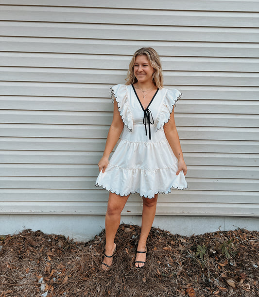 CREAM SCALLOPED DRESS