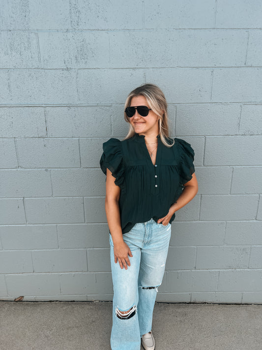 TEAL RUFFLE TOP